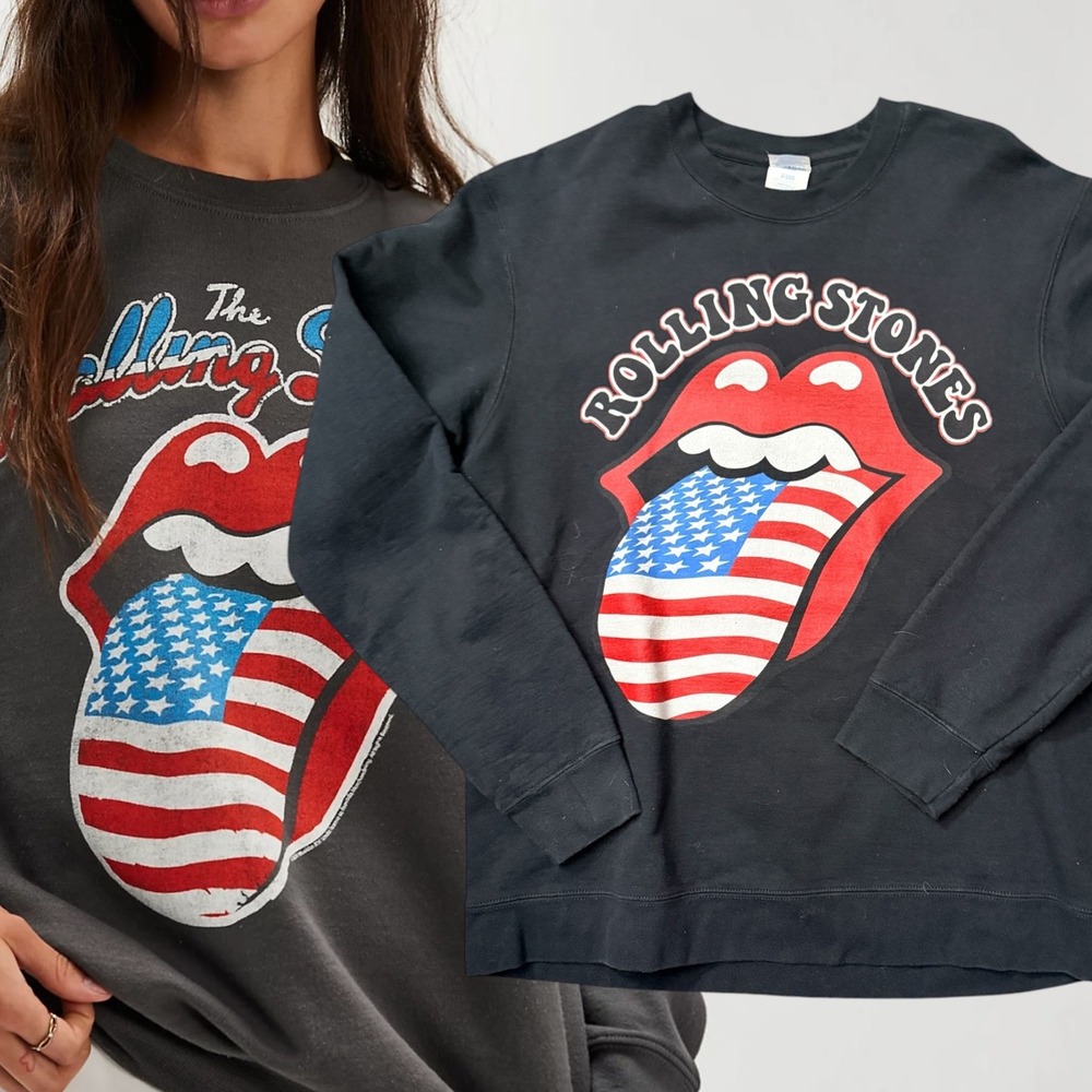 Port & Company Rolling Stones American Flag Tongue Sweatshirt Black Large